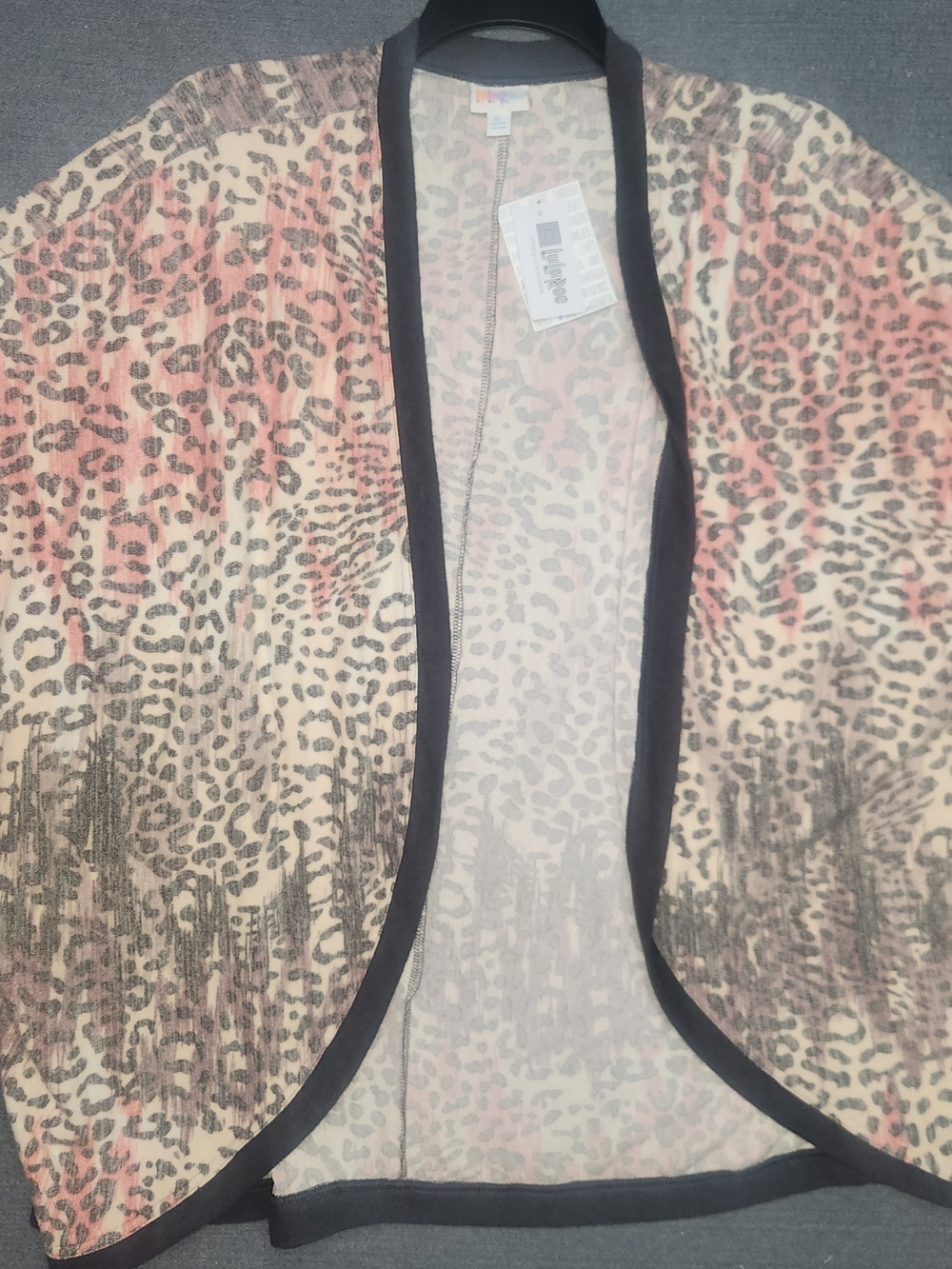 LuLaRoe Pink Leopard Print Open-Front Blazer with Black Trim #401